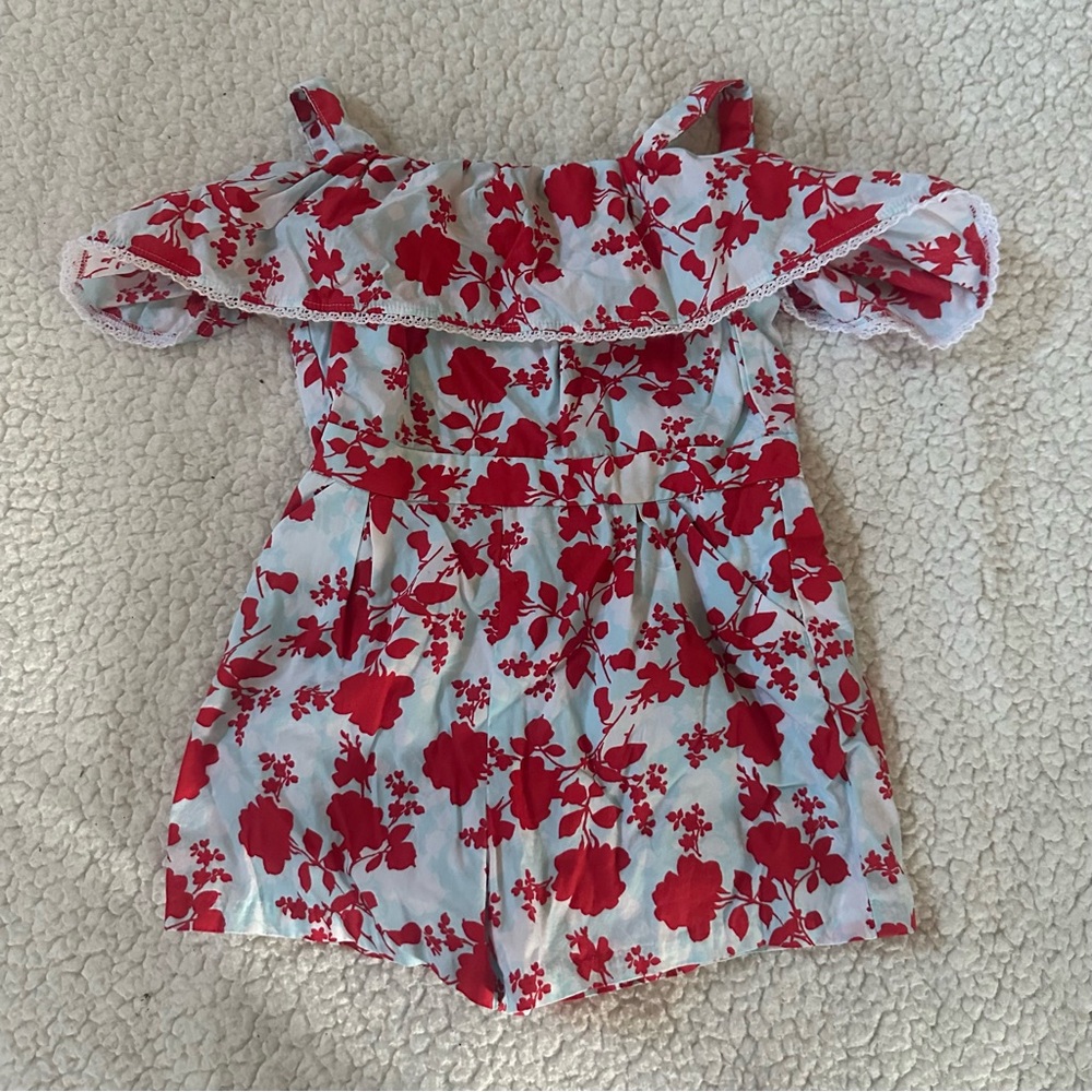 Janie and Jack Red and White Floral Romper